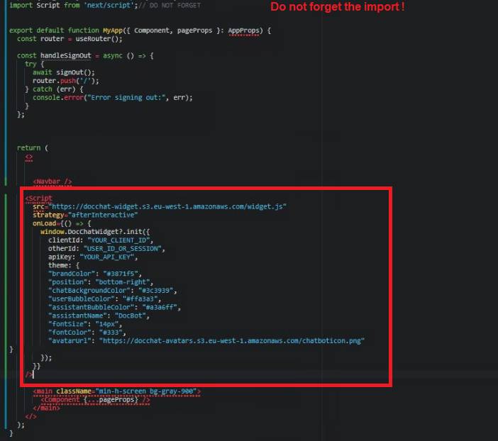 Het JavaScript-codefragment van de AI-chatbot integreren